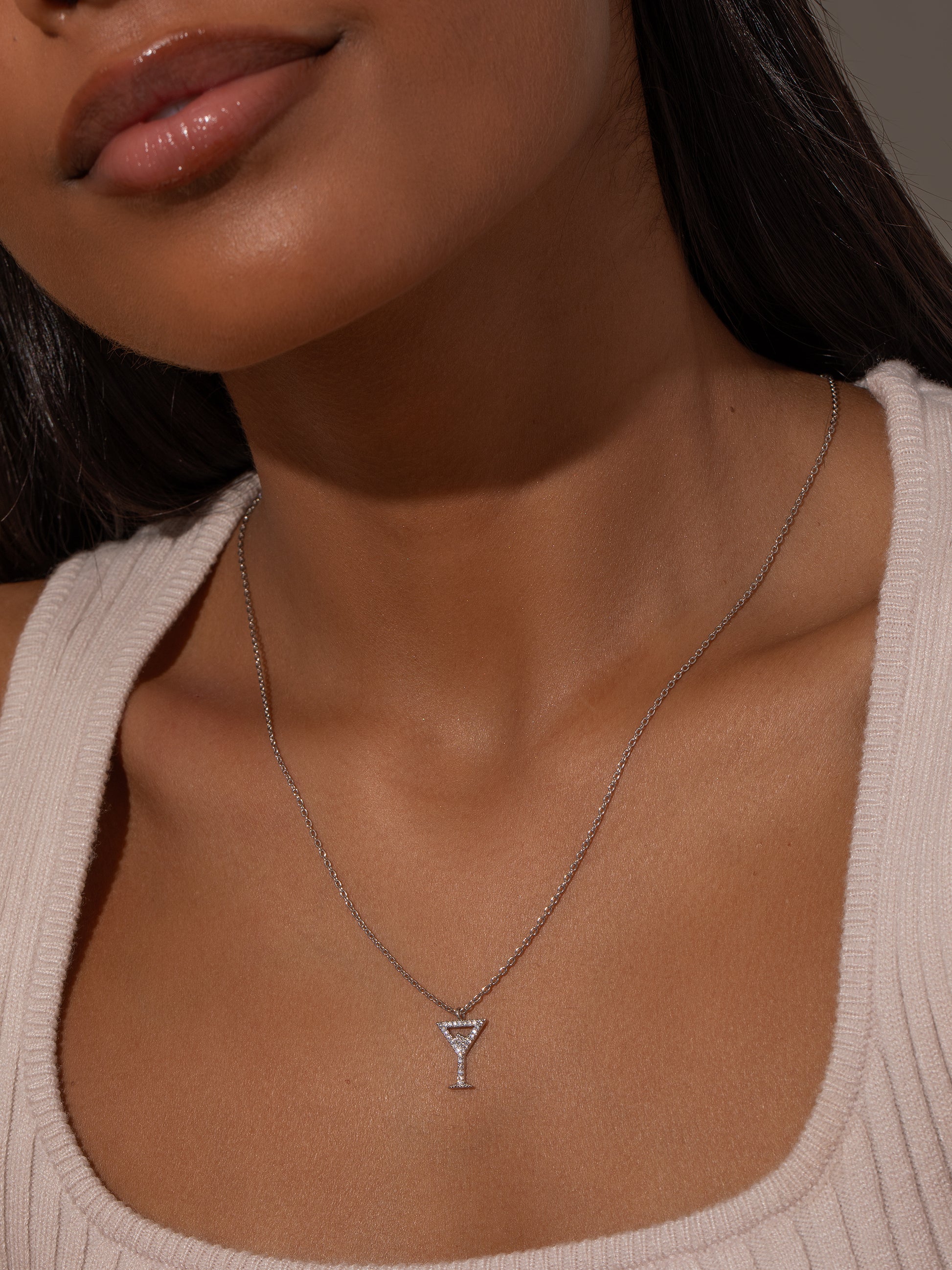 Martini Pendant Necklace | Silver | Model Image | Uncommon James