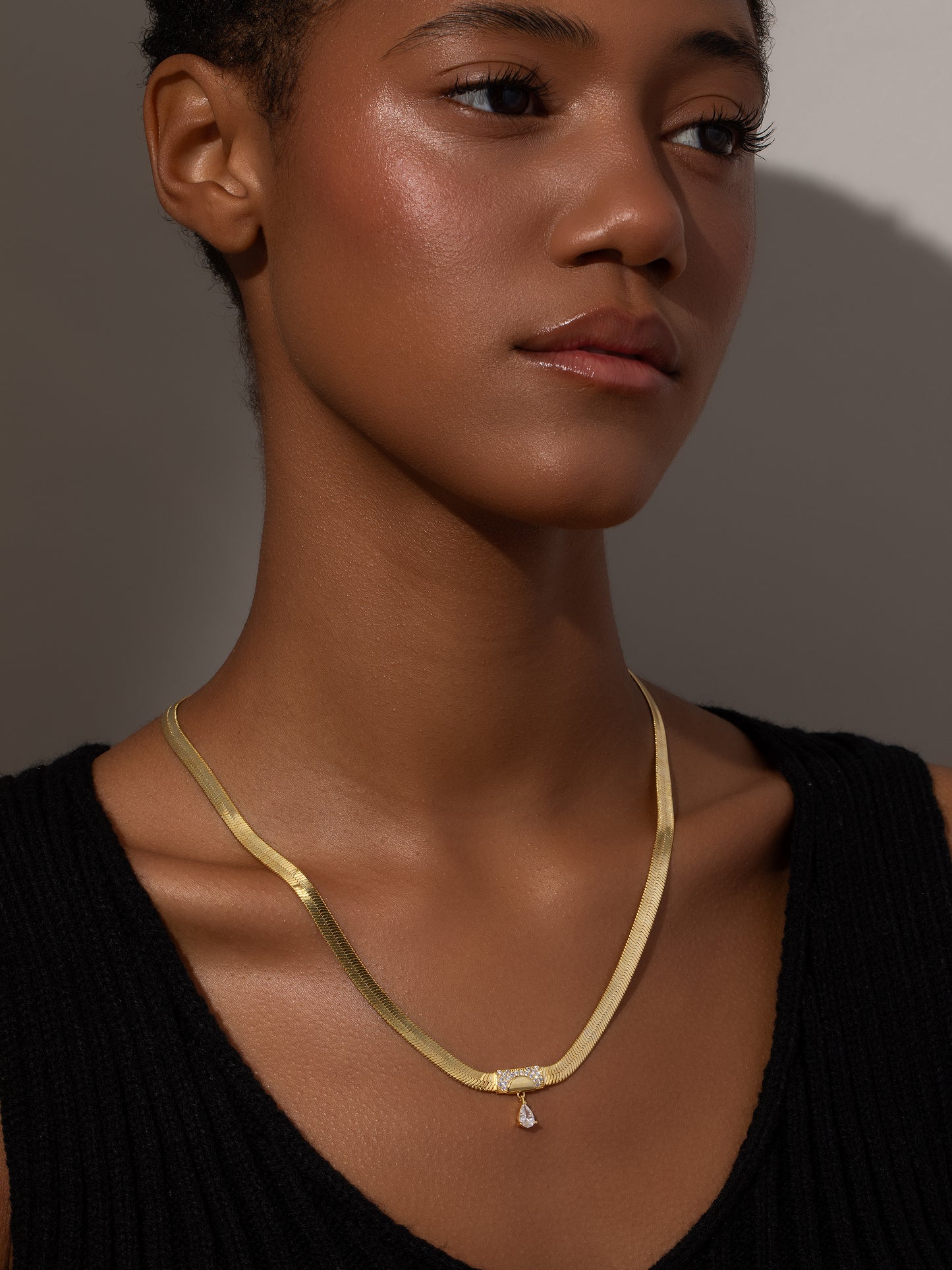 Ritz Herringbone Chain Necklace | Gold | Model Image | Uncommon James