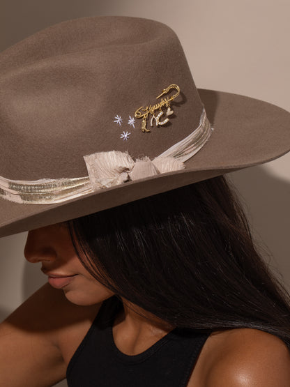 ["UJ x Rustler Howdy Pin ", " Gold ", " Model Image ", " Uncommon James"]