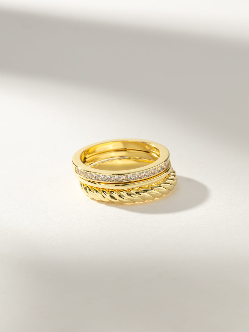 Silver and Gold Textured Ring Stack of Four