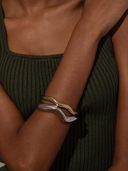 Mixed Metal Wavy Cuff Bracelet (Set of 2) | Mixed | Model Image | Uncommon James