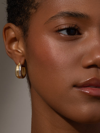 ["Mixed Metal Dome Hoop Earrings ", " Mixed ", " Model Image ", " Uncommon James"]