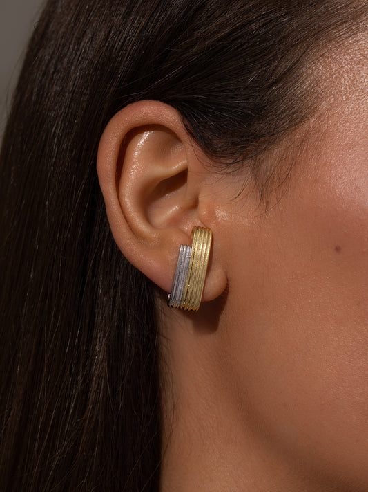 Mixed Metal Ribbed Ear Climber | Mixed | Model Image | Uncommon James