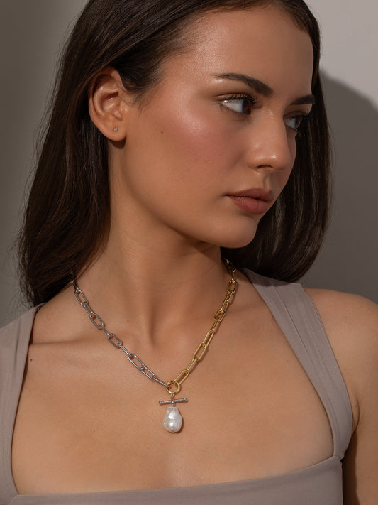 Mixed Metal Pearl and Chain Necklace | Mixed | Product Image | Uncommon James