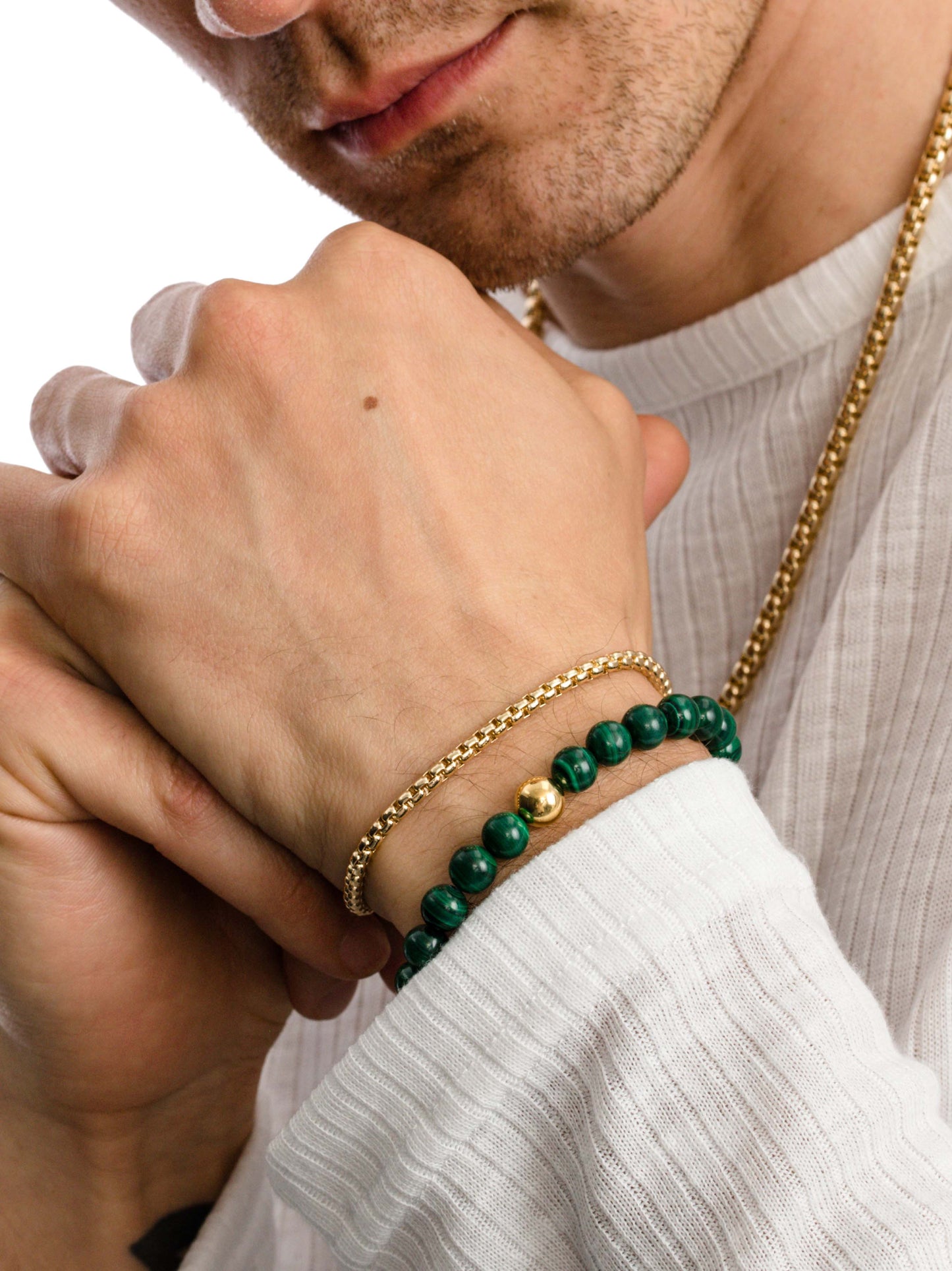 Men’s Round Box Chain Bracelet 3.5mm | Gold | Model Image | Uncommon James