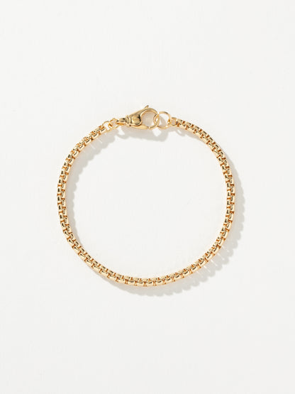 ["Men’s Round Box Chain Bracelet 3.5mm ", " Gold ", " Product Detail Image ", " Uncommon James"]