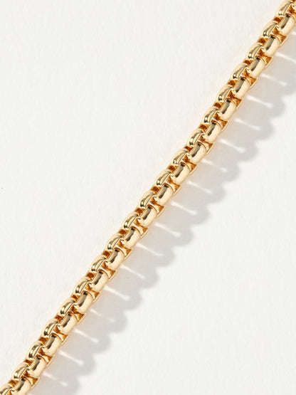 ["Men’s Round Box Chain Bracelet 3.5mm ", " Gold ", " Product Detail Image 2 ", " Uncommon James"]
