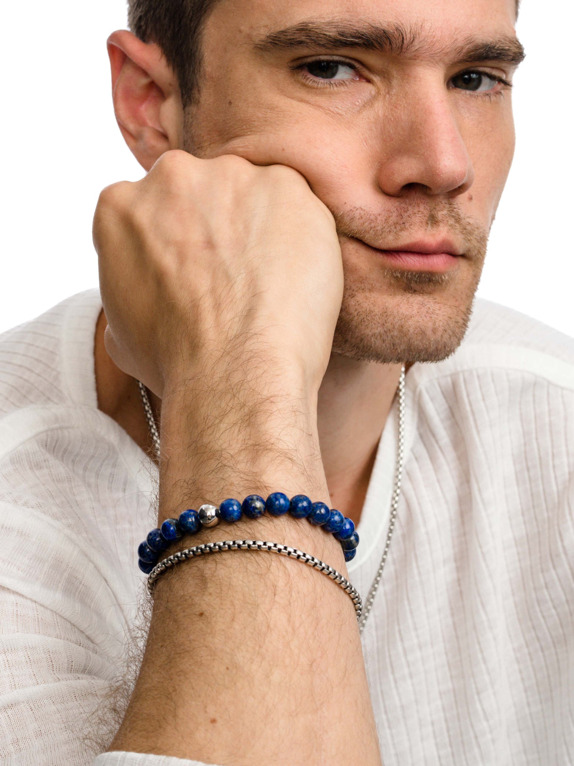 Men’s Round Box Chain Bracelet 3.5mm | Silver | Model Image | Uncommon James