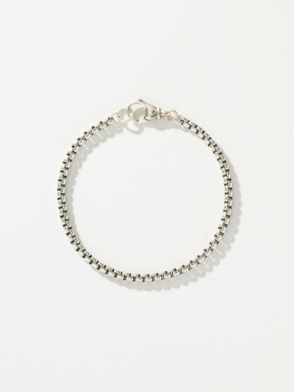 ["Men’s Round Box Chain Bracelet 3.5mm ", " Silver ", " Product Detail Image ", " Uncommon James"]