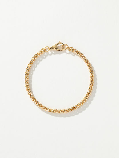 ["Men’s Wheat Chain Bracelet 4mm ", " Gold ", " Product Detail Image ", " Uncommon James"]
