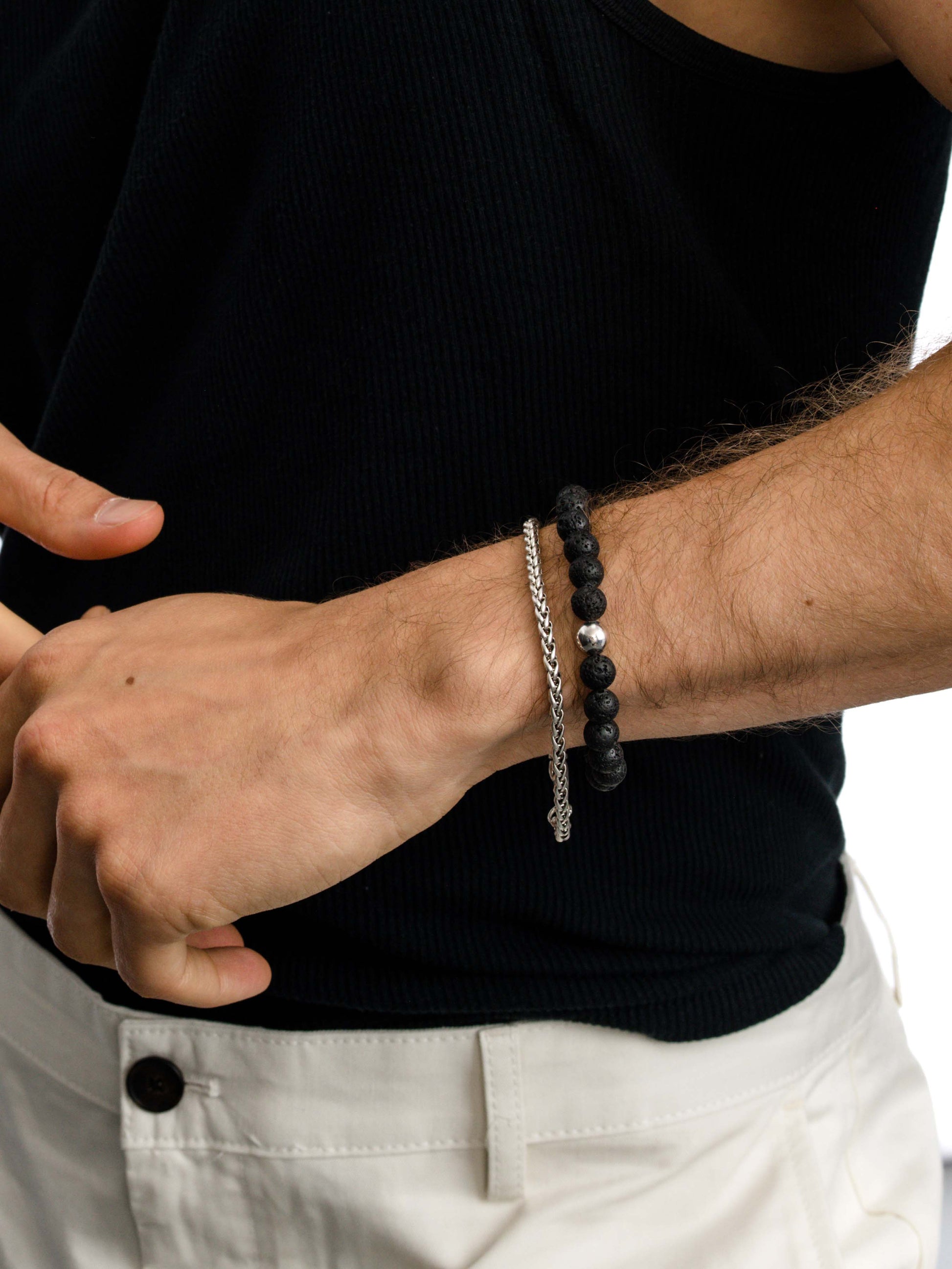 Men’s Wheat Chain Bracelet 4mm | Silver | Model Image | Uncommon James