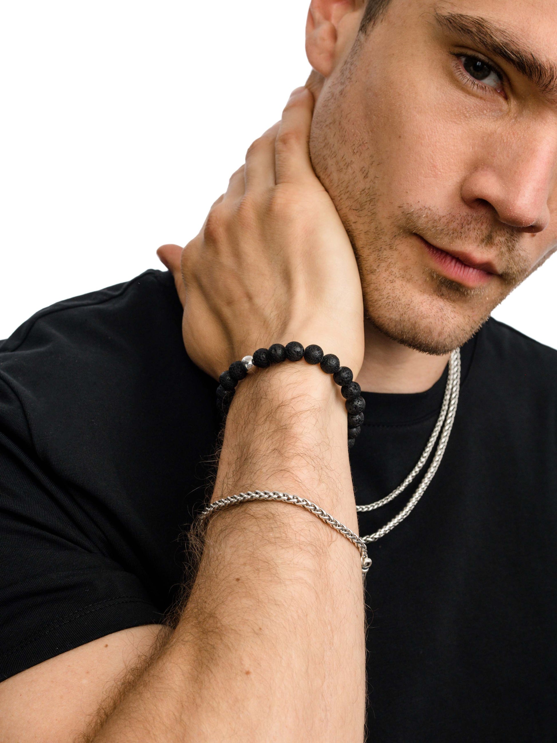 Men’s Wheat Chain Bracelet 4mm | Silver | Model Image 2 | Uncommon James