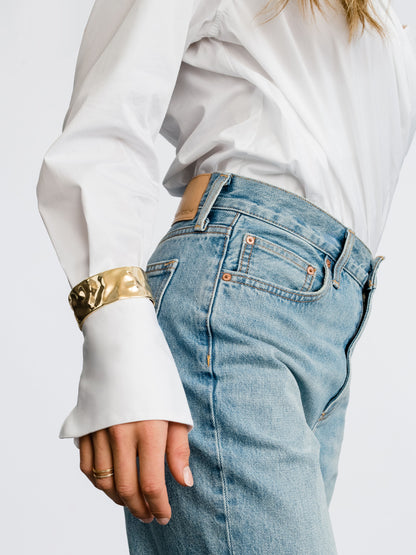 ["Crushed Statement Cuff Bracelet ", " Gold ", " Model Image ", " Uncommon James"]