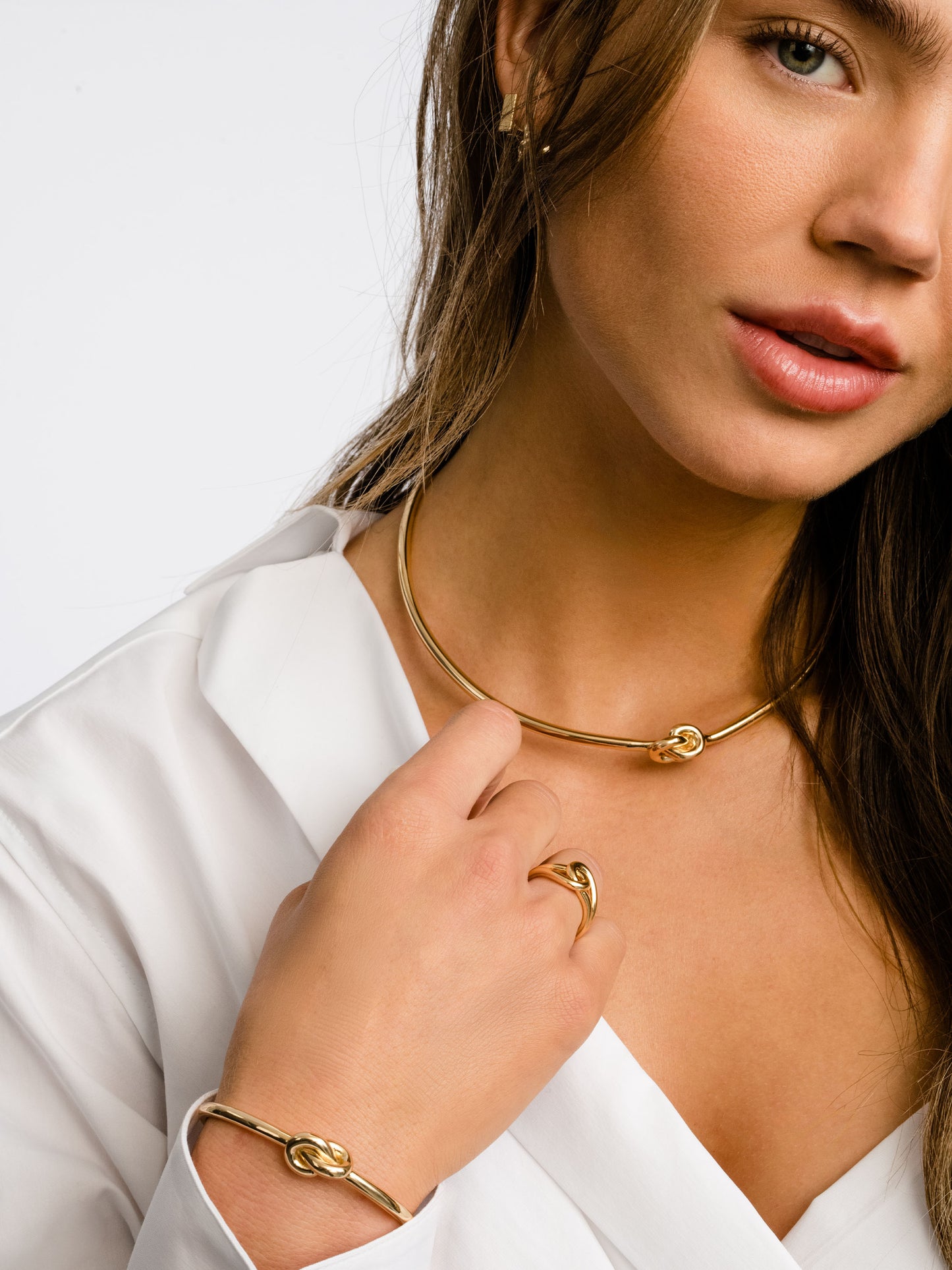 Forever Knot Cuff Bracelet | Gold | Model Image | Uncommon James
