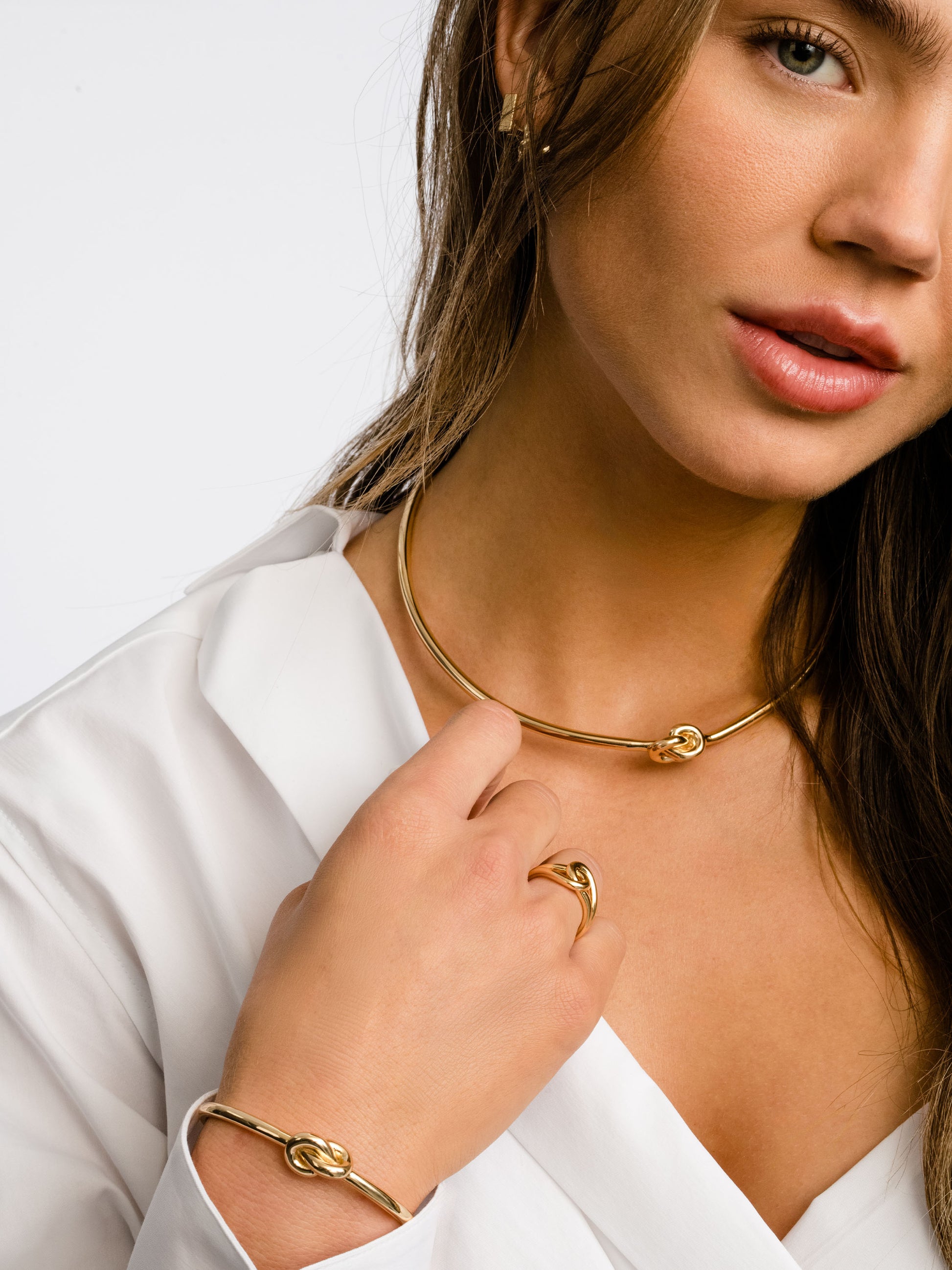 Forever Knot Cuff Bracelet | Gold | Model Image | Uncommon James