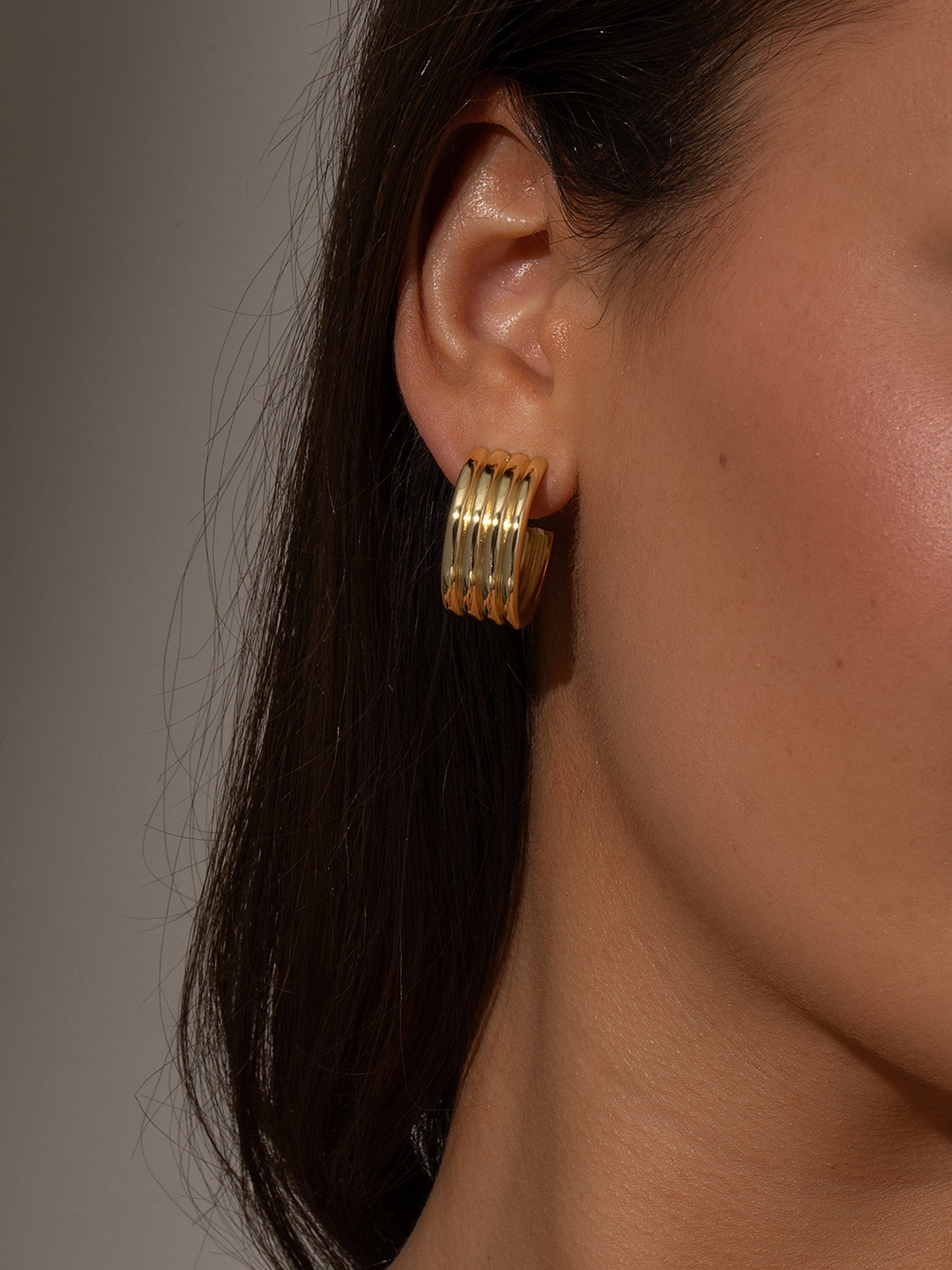 Art Deco Hoop Earrings | Gold | Model Image | Uncommon James