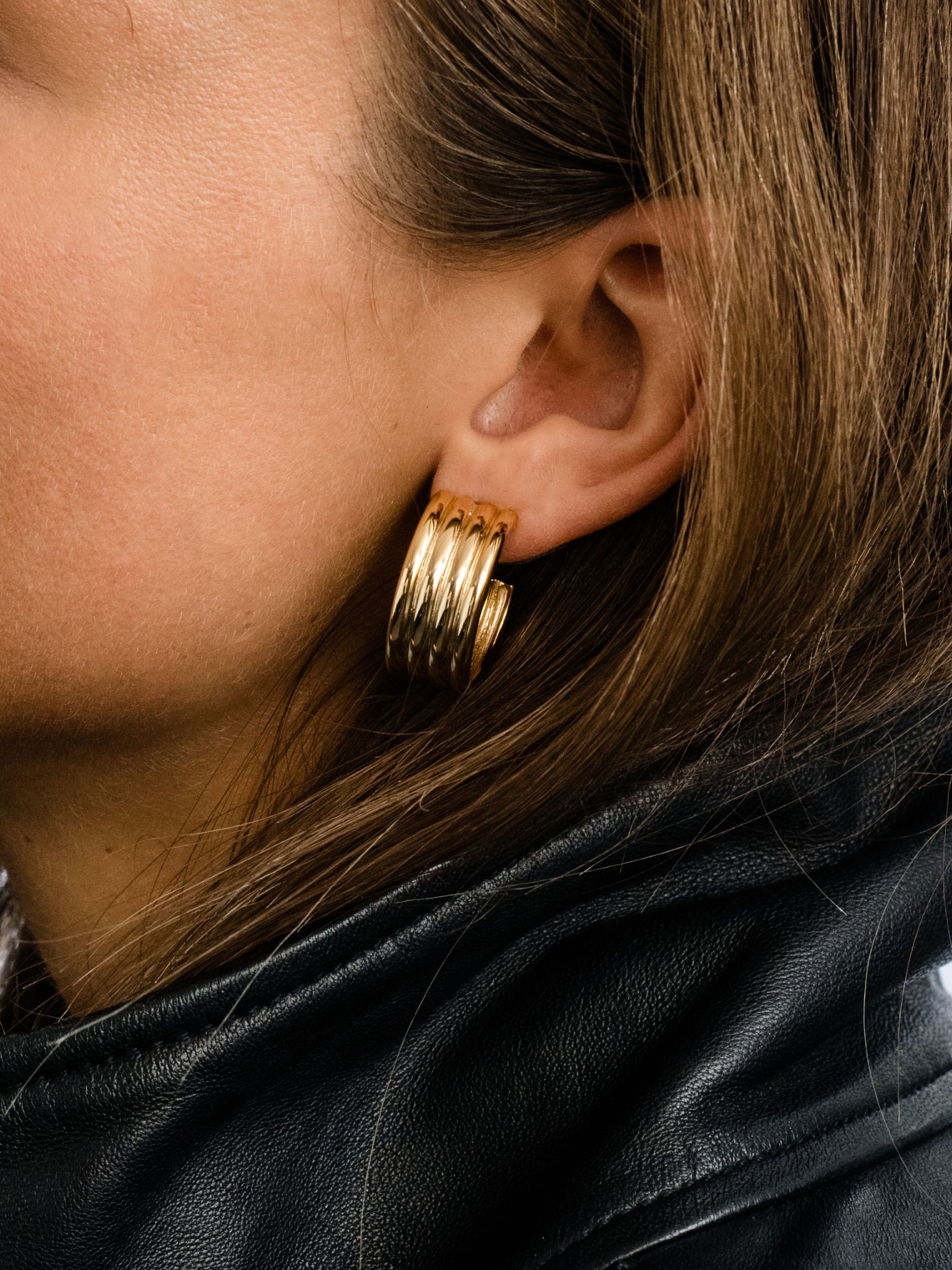 Art Deco Hoop Earrings | Gold | Model Image | Uncommon James