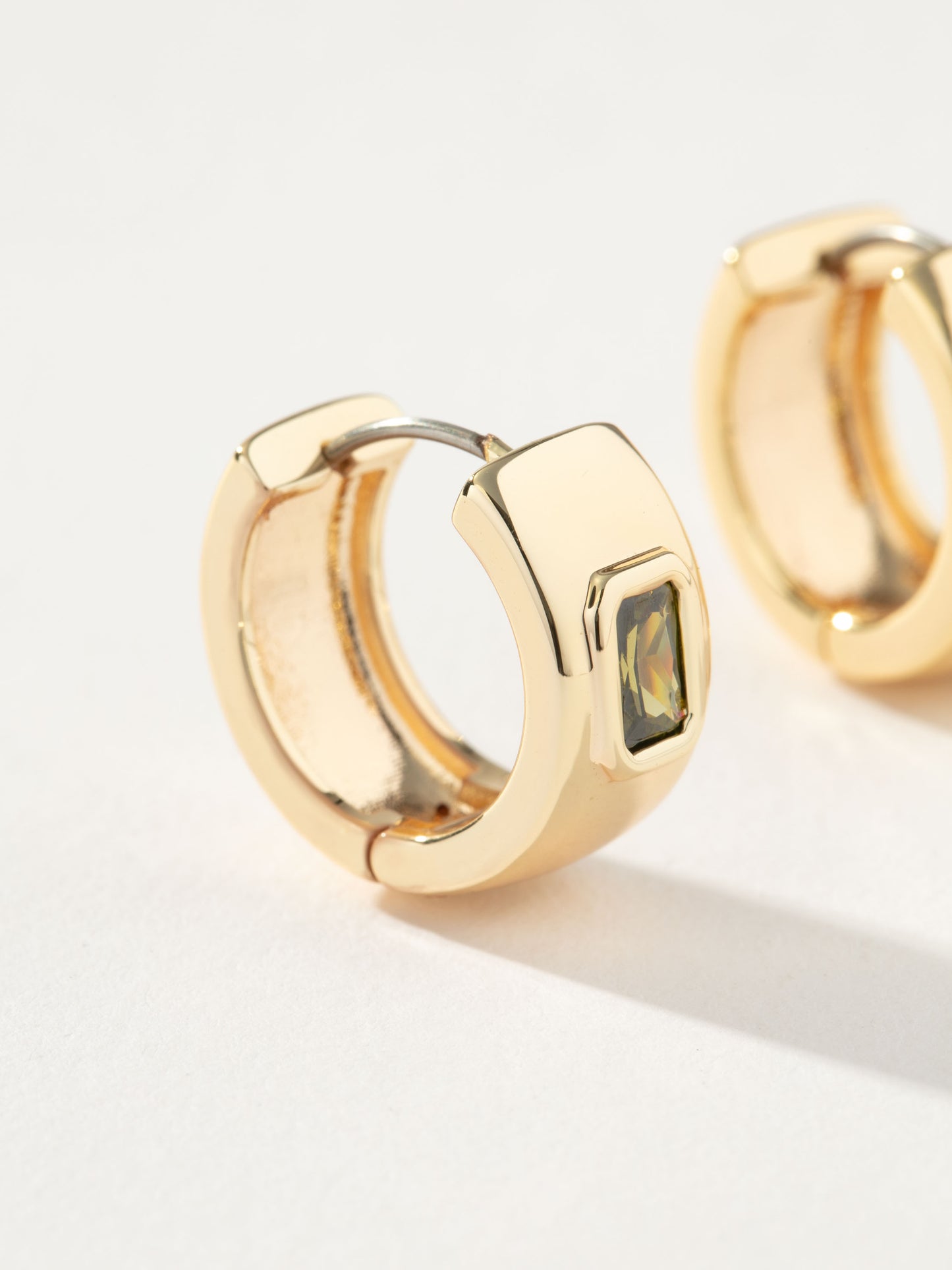 Chunky Birthstone Huggie Earrings | Gold August | Product Detail Image | Uncommon James