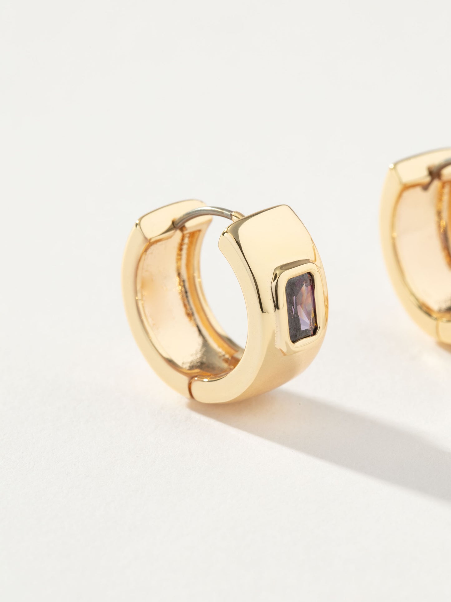 Chunky Birthstone Huggie Earrings | Gold February | Product Detail Image | Uncommon James