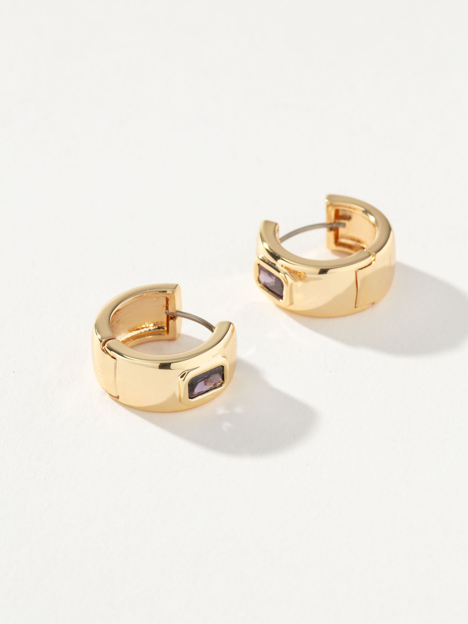 Chunky Birthstone Huggie Earrings | Gold February | Product Detail Image 2 | Uncommon James