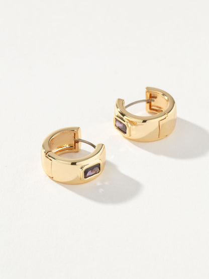 ["Chunky Birthstone Huggie Earrings ", " Gold February ", " Product Detail Image 2 ", " Uncommon James"]