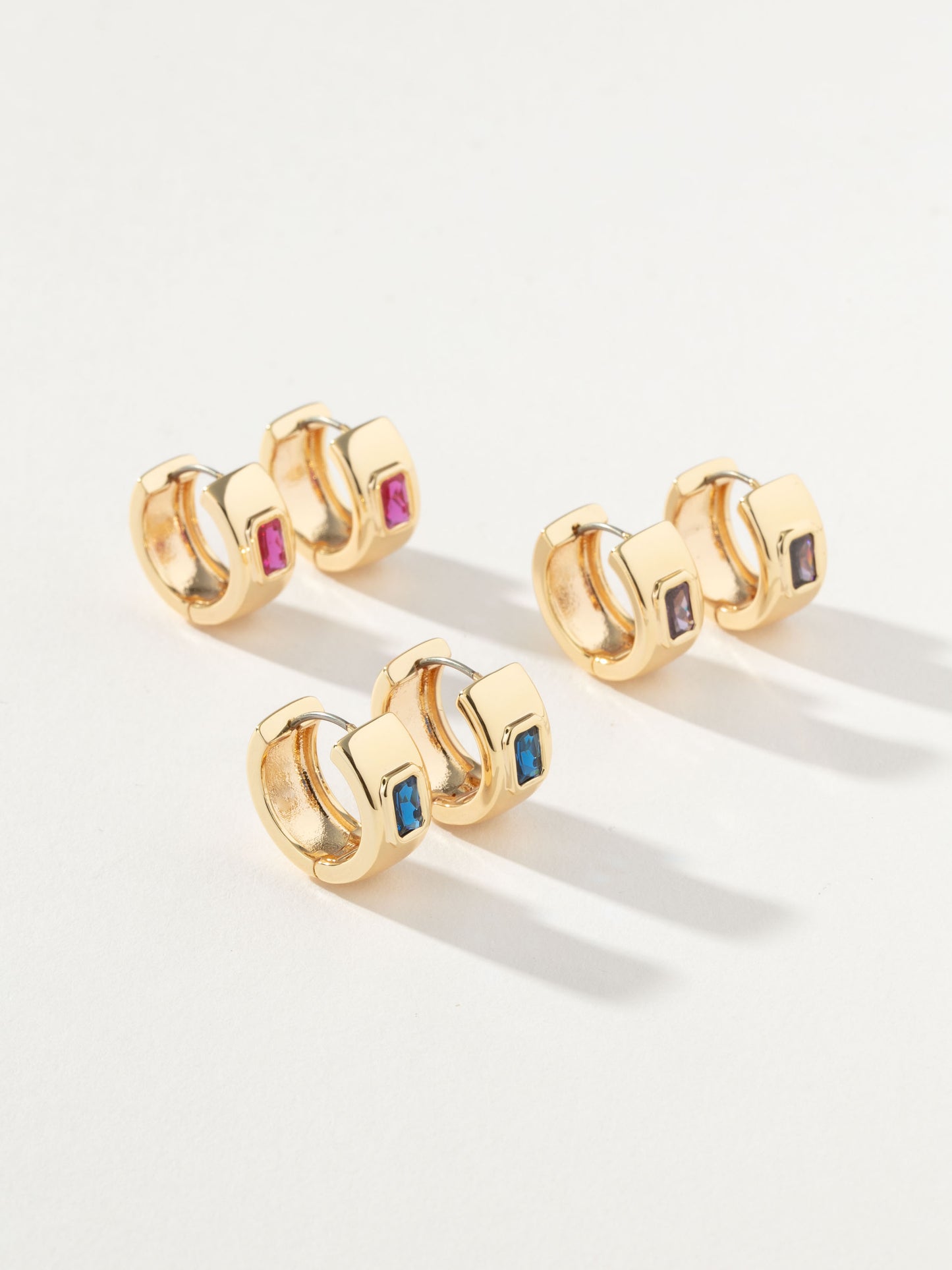 Chunky Birthstone Huggie Earrings | Gold | Group Image | Uncommon James