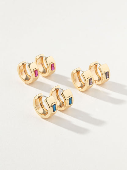 ["Chunky Birthstone Huggie Earrings ", " Gold ", " Group Image ", " Uncommon James"]