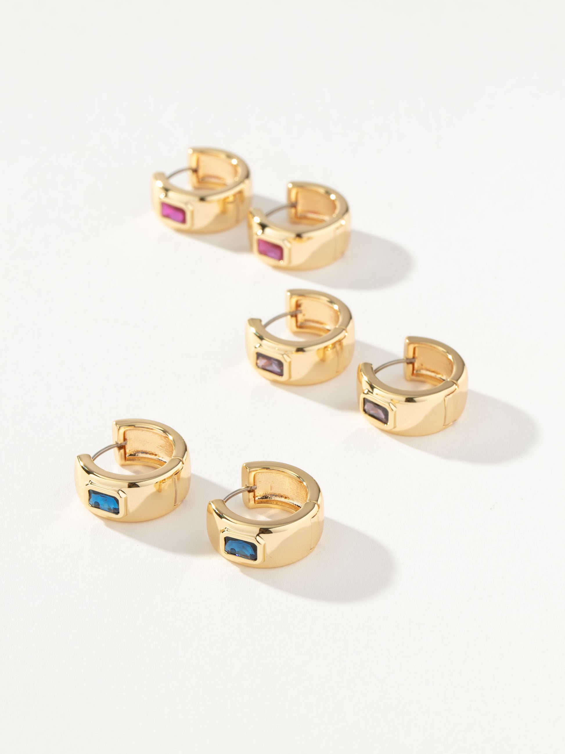 Chunky Birthstone Huggie Earrings | Gold | Group Image | Uncommon James