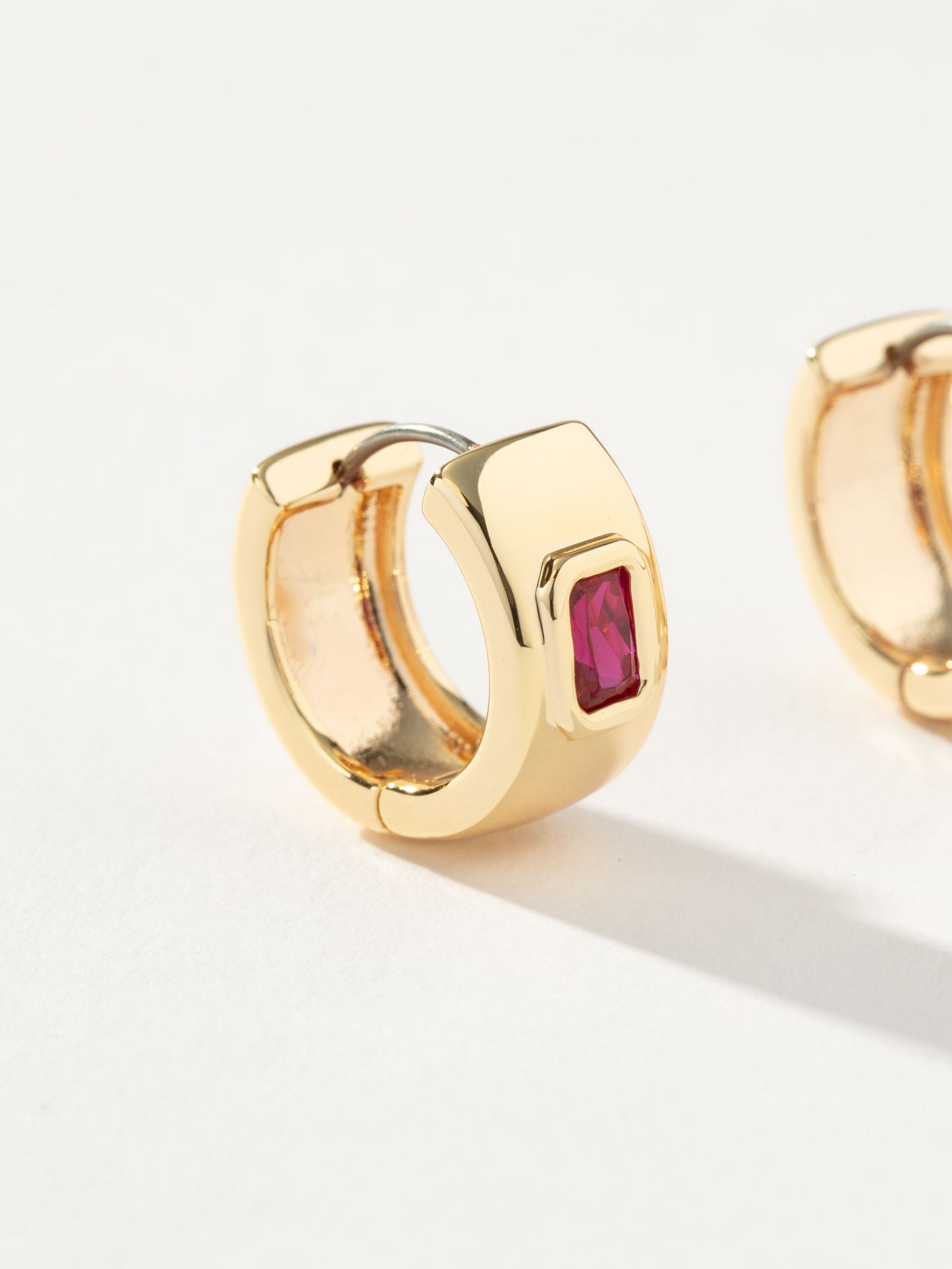 Chunky Birthstone Huggie Earrings | Gold January | Product Detail Image | Uncommon James