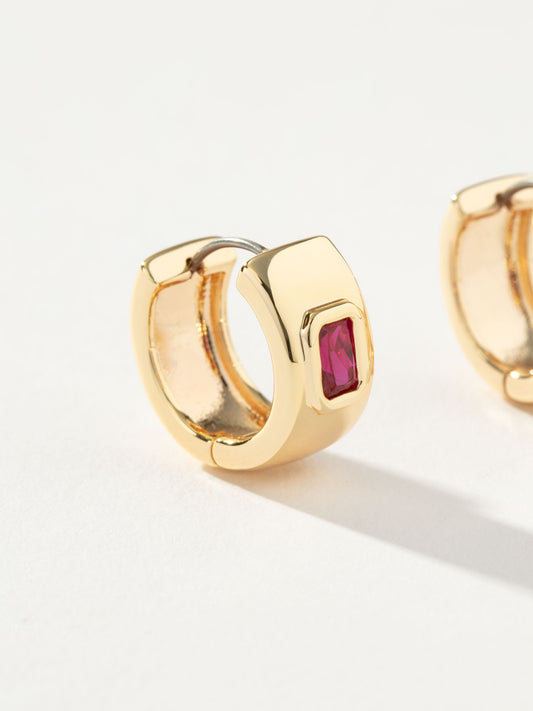 Chunky Birthstone Huggie Earrings | Gold January | Product Detail Image | Uncommon James
