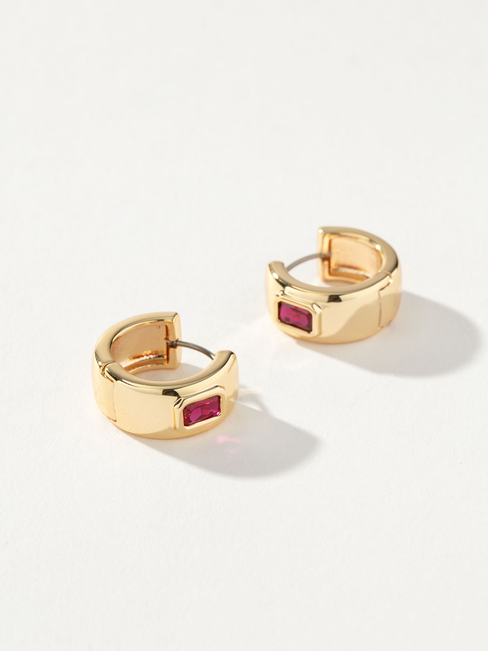 Chunky Birthstone Huggie Earrings | Gold January | Product Detail Image 2 | Uncommon James