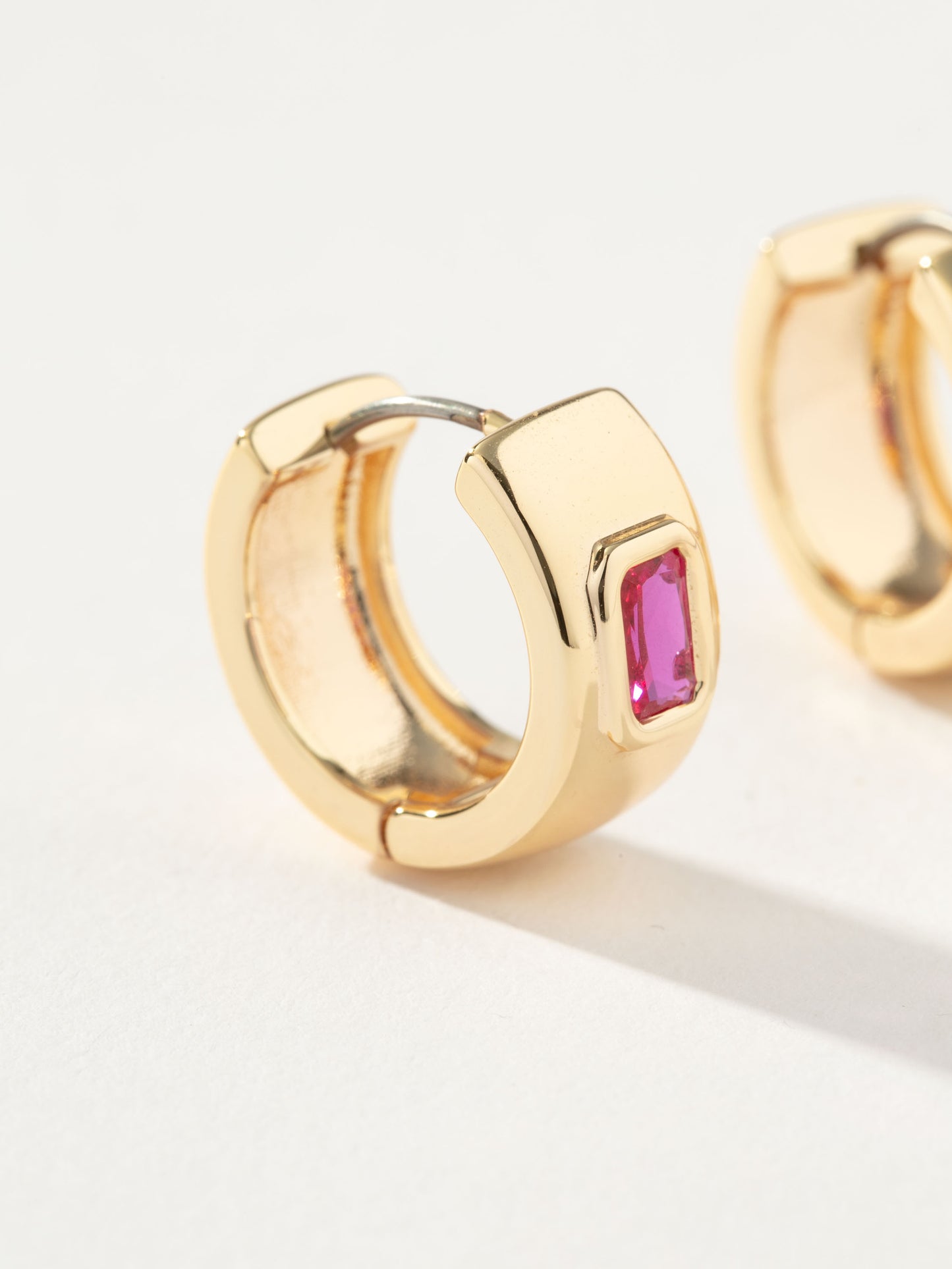 Chunky Birthstone Huggie Earrings | Gold July | Product Detail Image | Uncommon James