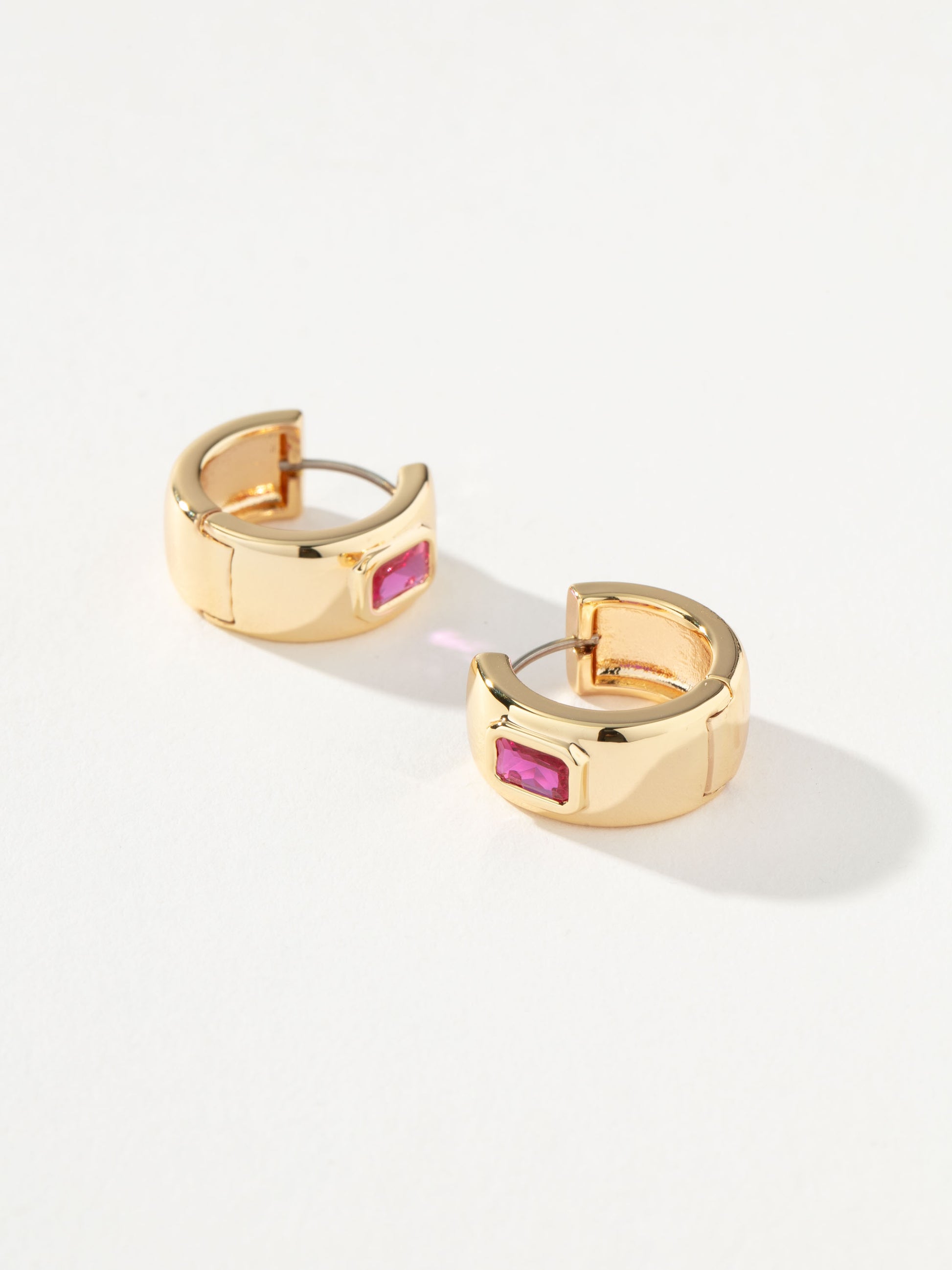 Chunky Birthstone Huggie Earrings | Gold July | Product Detail Image 2 | Uncommon James