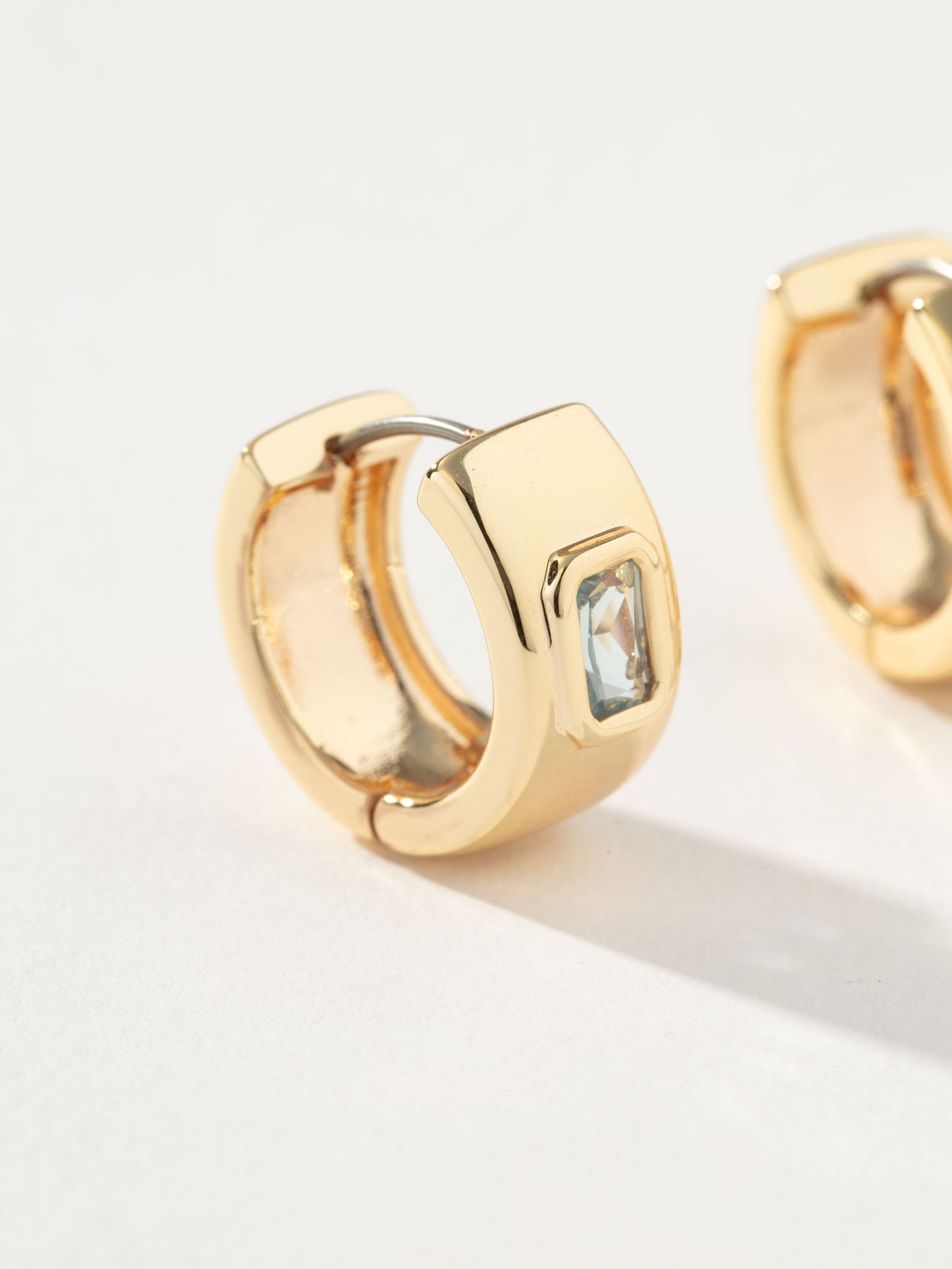Chunky Birthstone Huggie Earrings | Gold March | Product Detail Image | Uncommon James