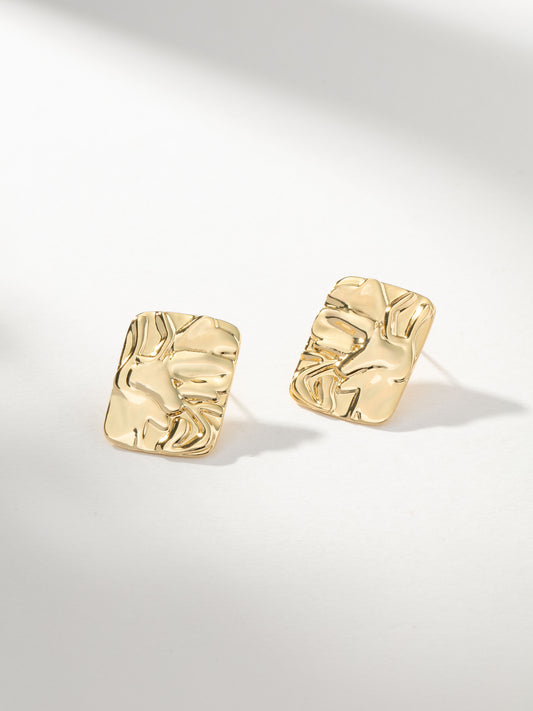 Crushed Statement Stud Earrings | Gold | Model Image | Uncommon James