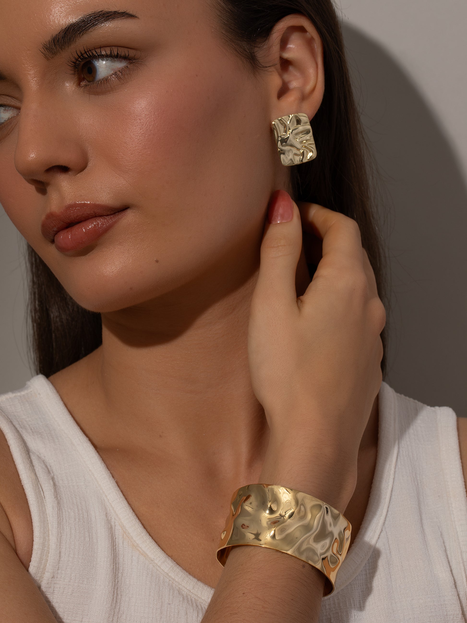 Crushed Statement Stud Earrings | Gold | Campaign Image | Uncommon James