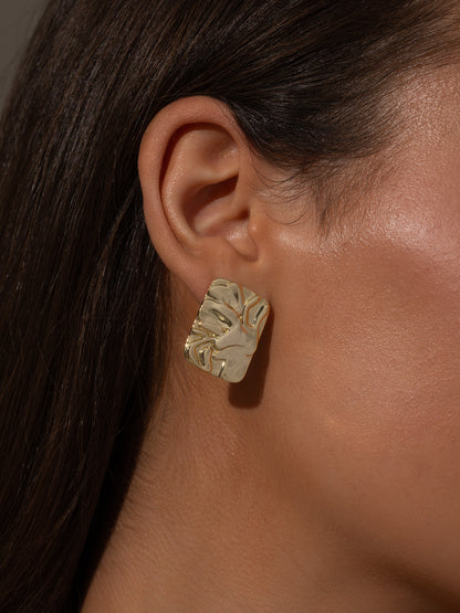 ["Crushed Statement Stud Earrings ", " Gold ", " Model Image ", " Uncommon James"]