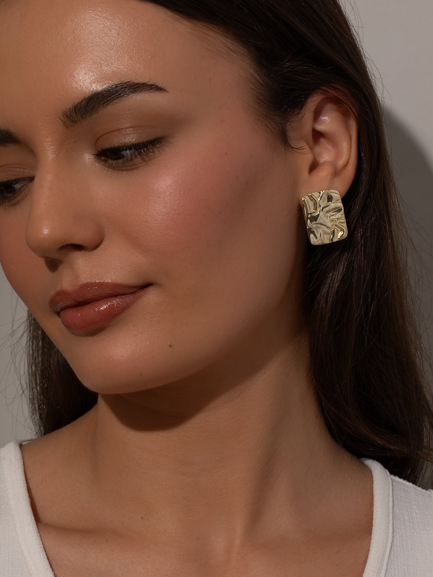 Crushed Statement Stud Earrings | Gold | Model Image | Uncommon James