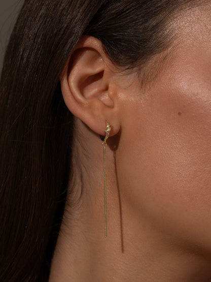 Forever Knot and Chain Huggie Earrings | Gold | Model Image | Uncommon James