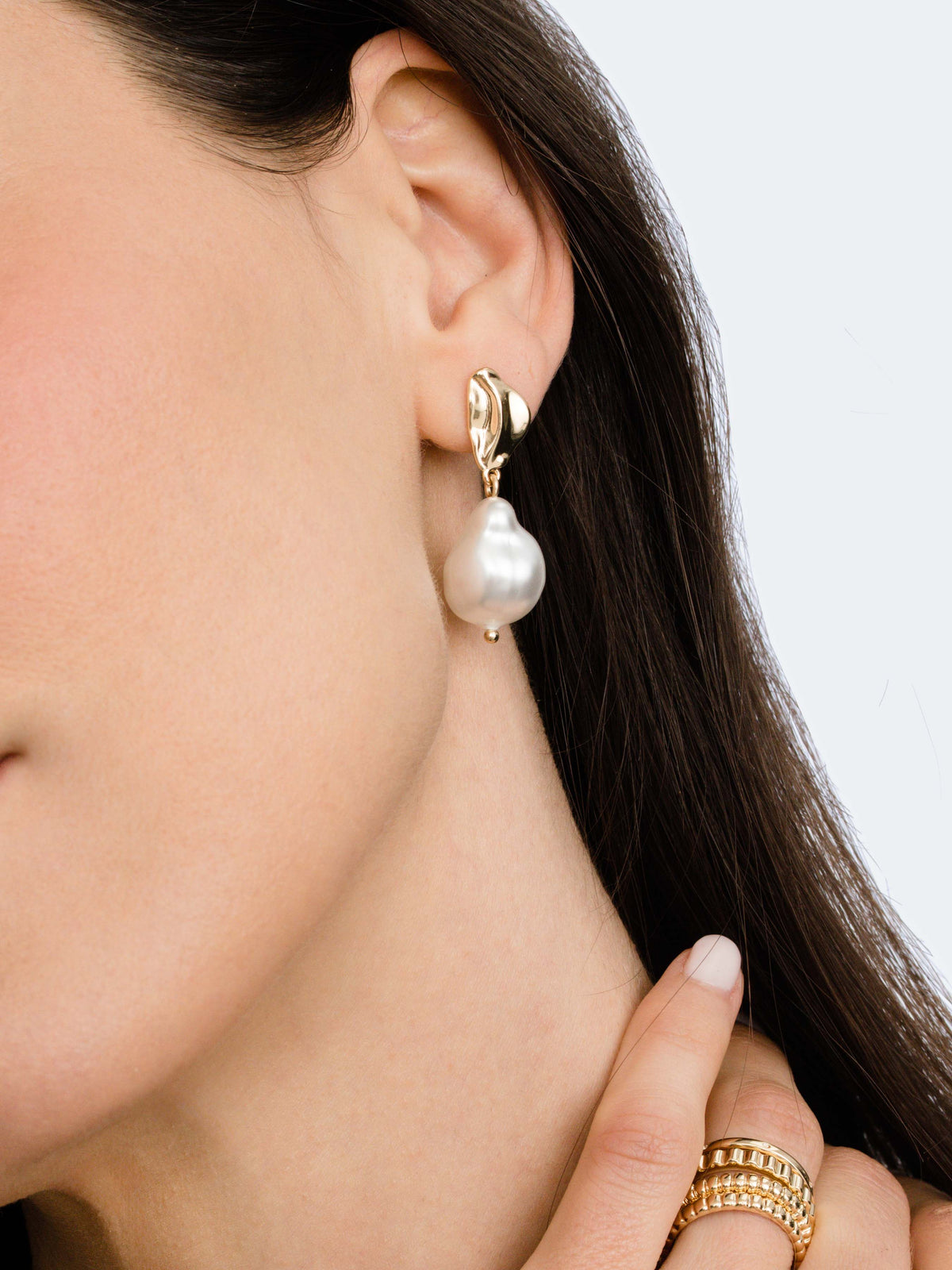 Sole Pearl Drop Statement Earrings in Gold | Uncommon James