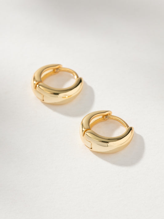 Teardrop Huggie Earrings | Gold | Model Image | Uncommon James