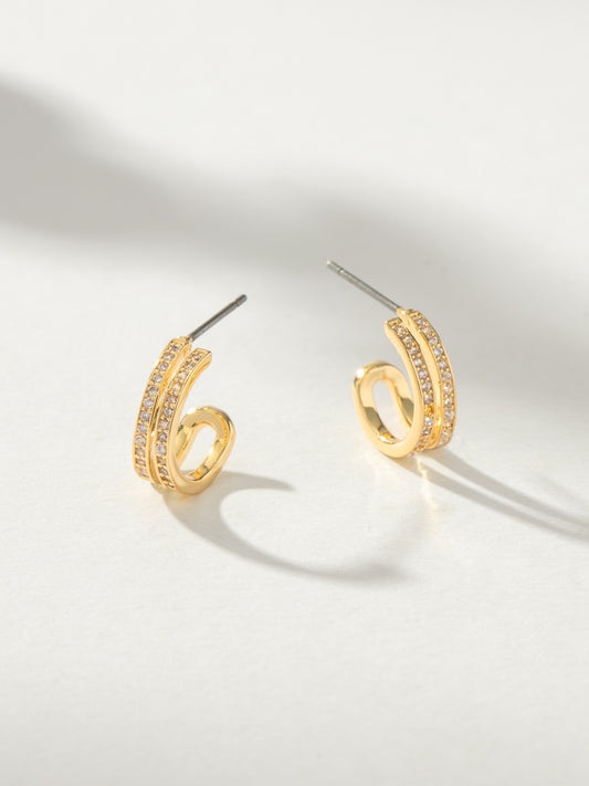 Whim Pavé Double Hoop Earrings | Gold | Model Image | Uncommon James