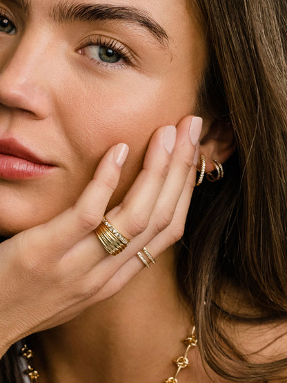 ["Whim Pavé Double Hoop Earrings ", " Gold ", " Model Image ", " Uncommon James"]