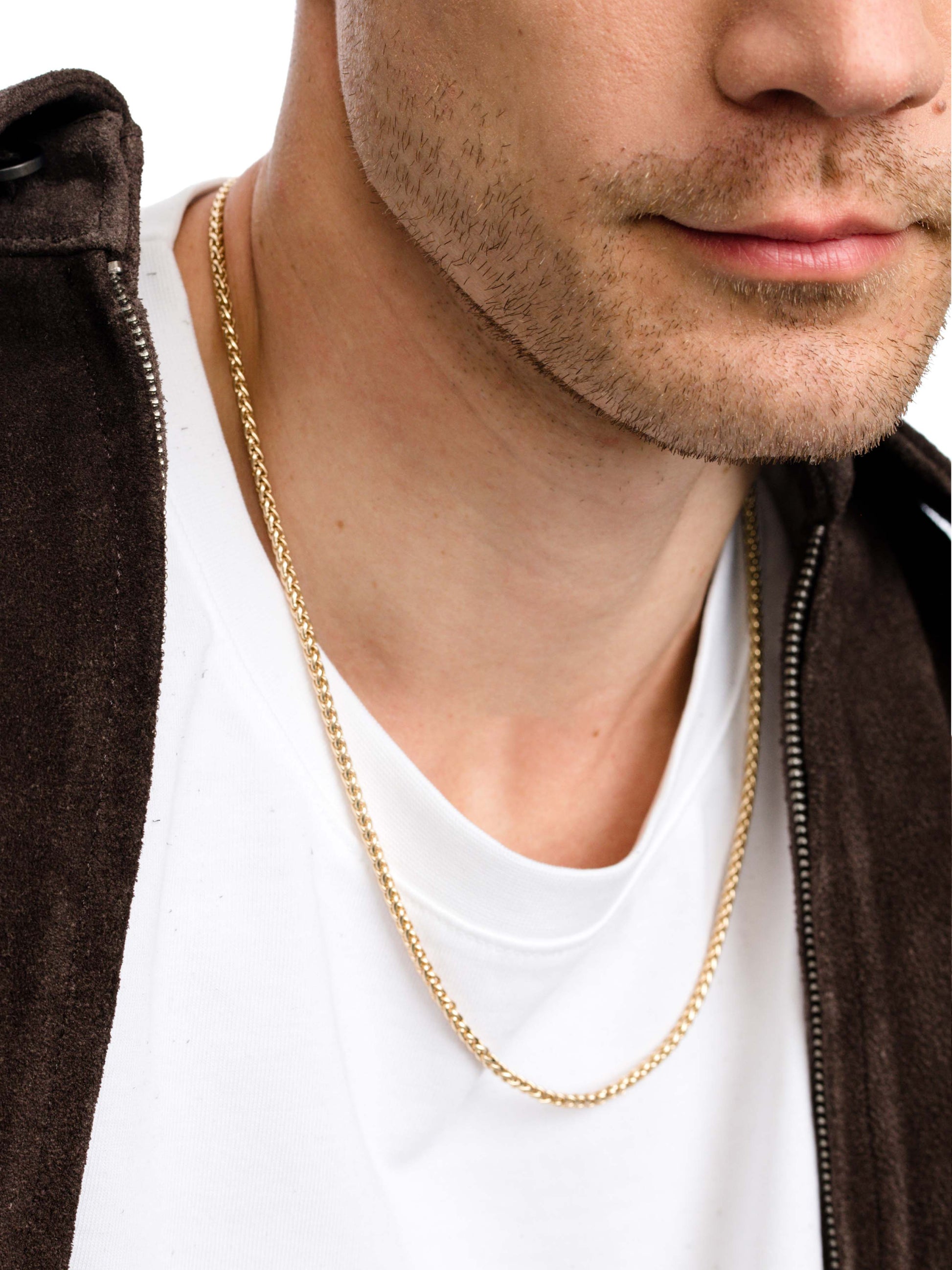 Men’s Wheat Chain Necklace 3.5mm | Gold | Model Image 2 | Uncommon James