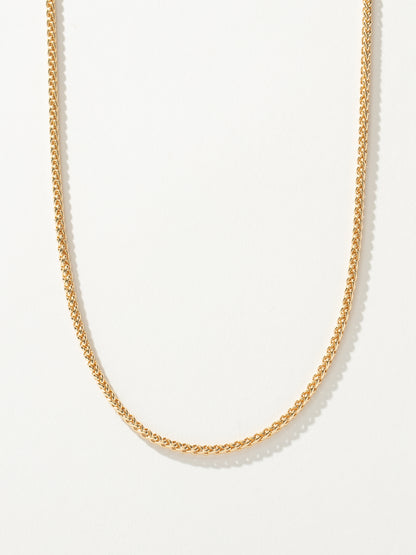 ["Men’s Wheat Chain Necklace 3.5mm ", " Gold ", " Product Detail Image ", " Uncommon James"]