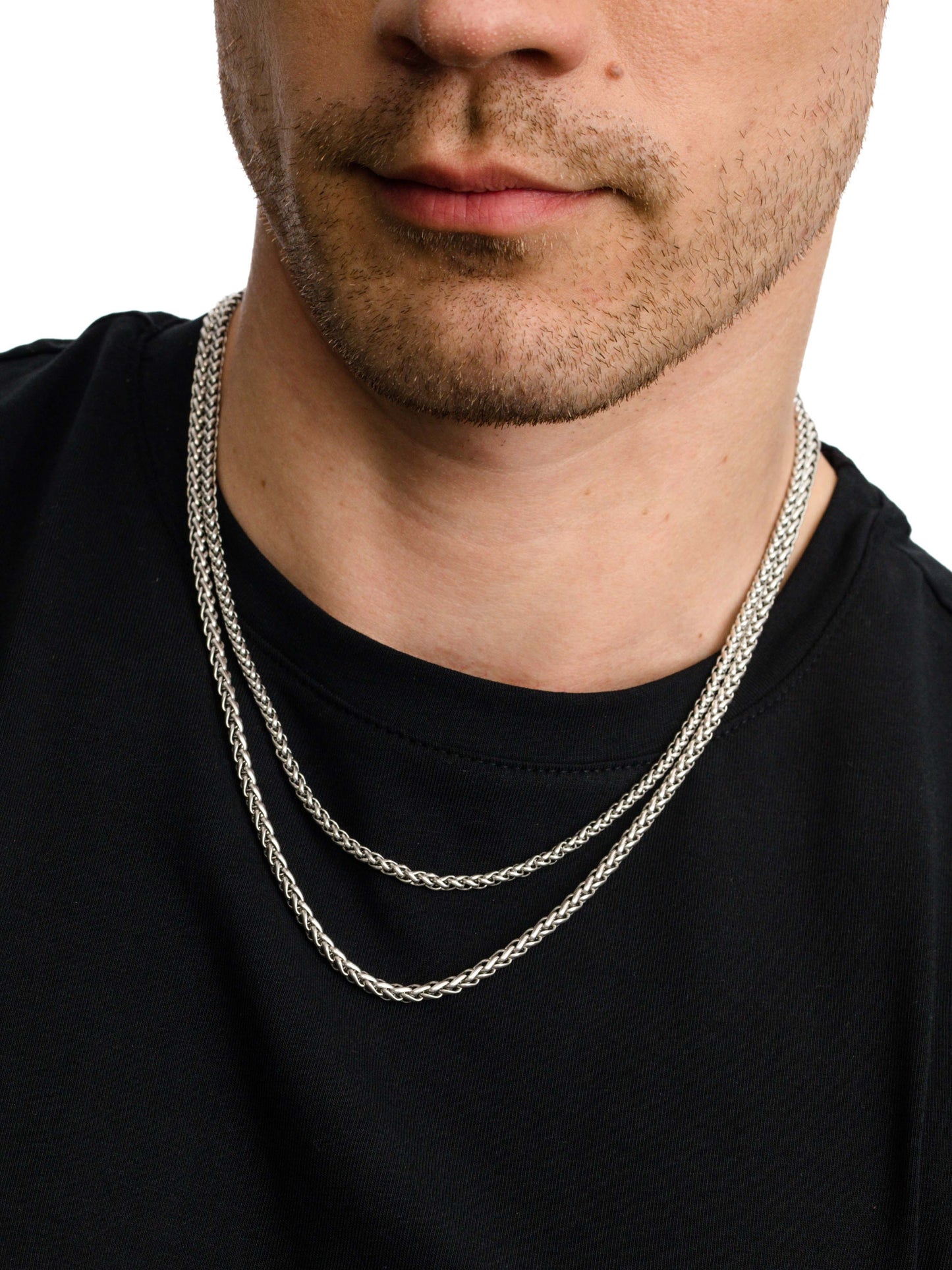 Men’s Wheat Chain Necklace 3.5mm | Silver | Model Image | Uncommon James