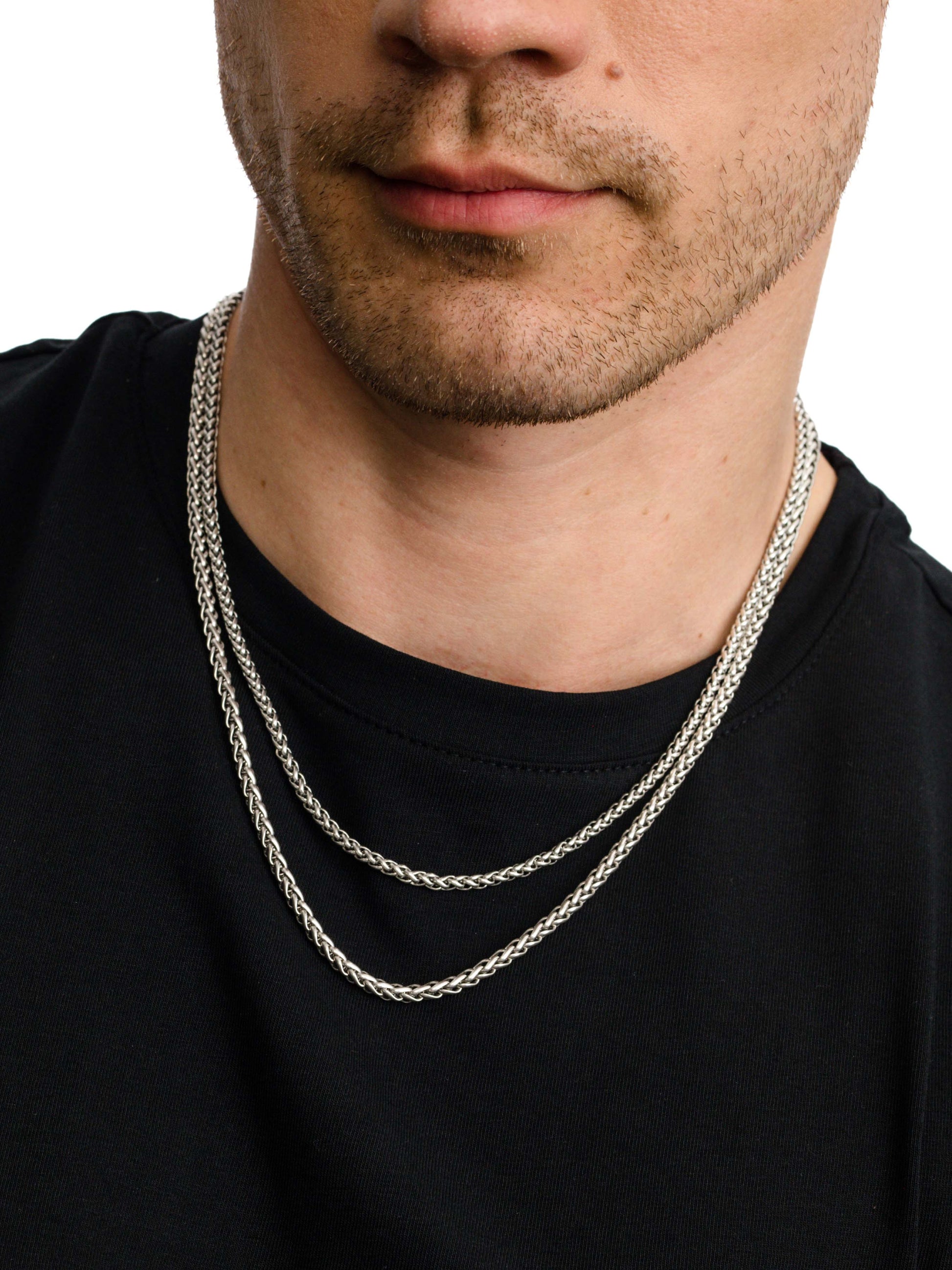Men’s Wheat Chain Necklace 3.5mm | Silver | Model Image | Uncommon James