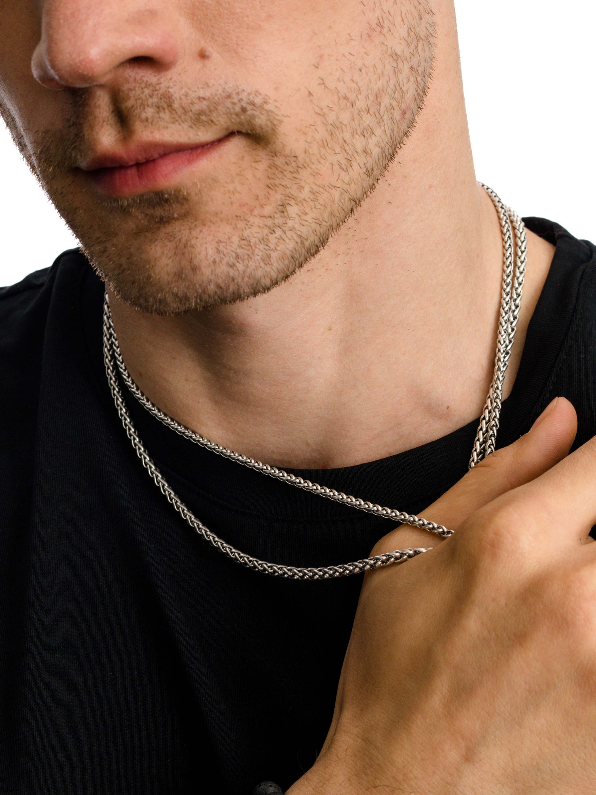 Men’s Wheat Chain Necklace 3.5mm | Silver | Model Image 2 | Uncommon James