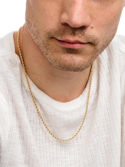 Men’s Rope Chain Necklace 3mm | Gold | Model Image | Uncommon James