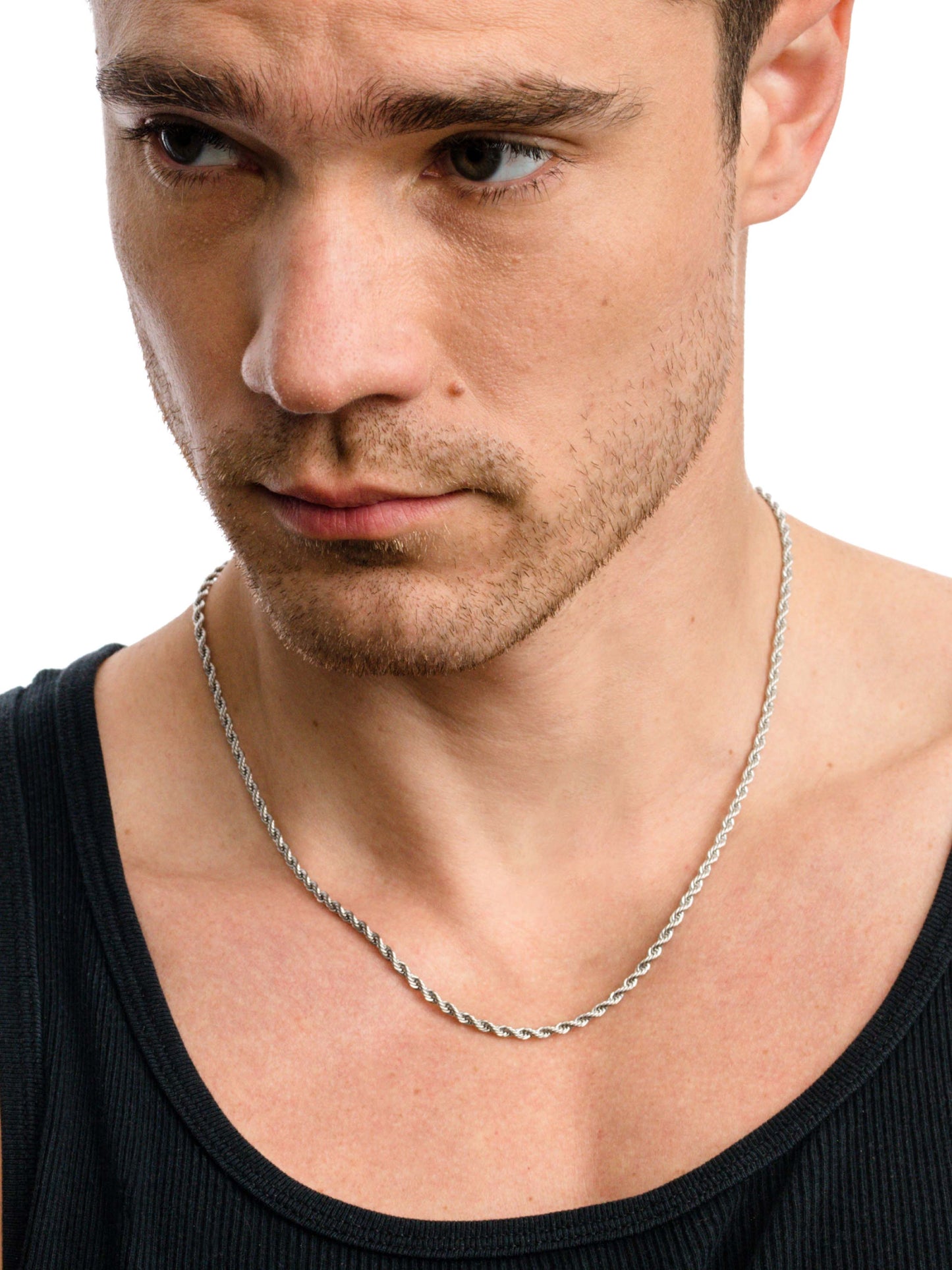 Men’s Rope Chain Necklace 3mm | Silver | Model Image | Uncommon James